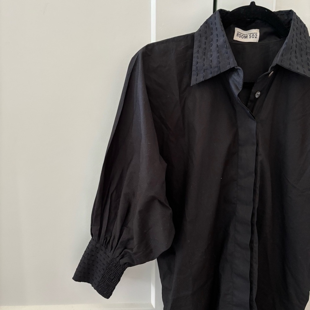 Room 502 Black Cotton Button Down Shirt - Picture 2 of 6
